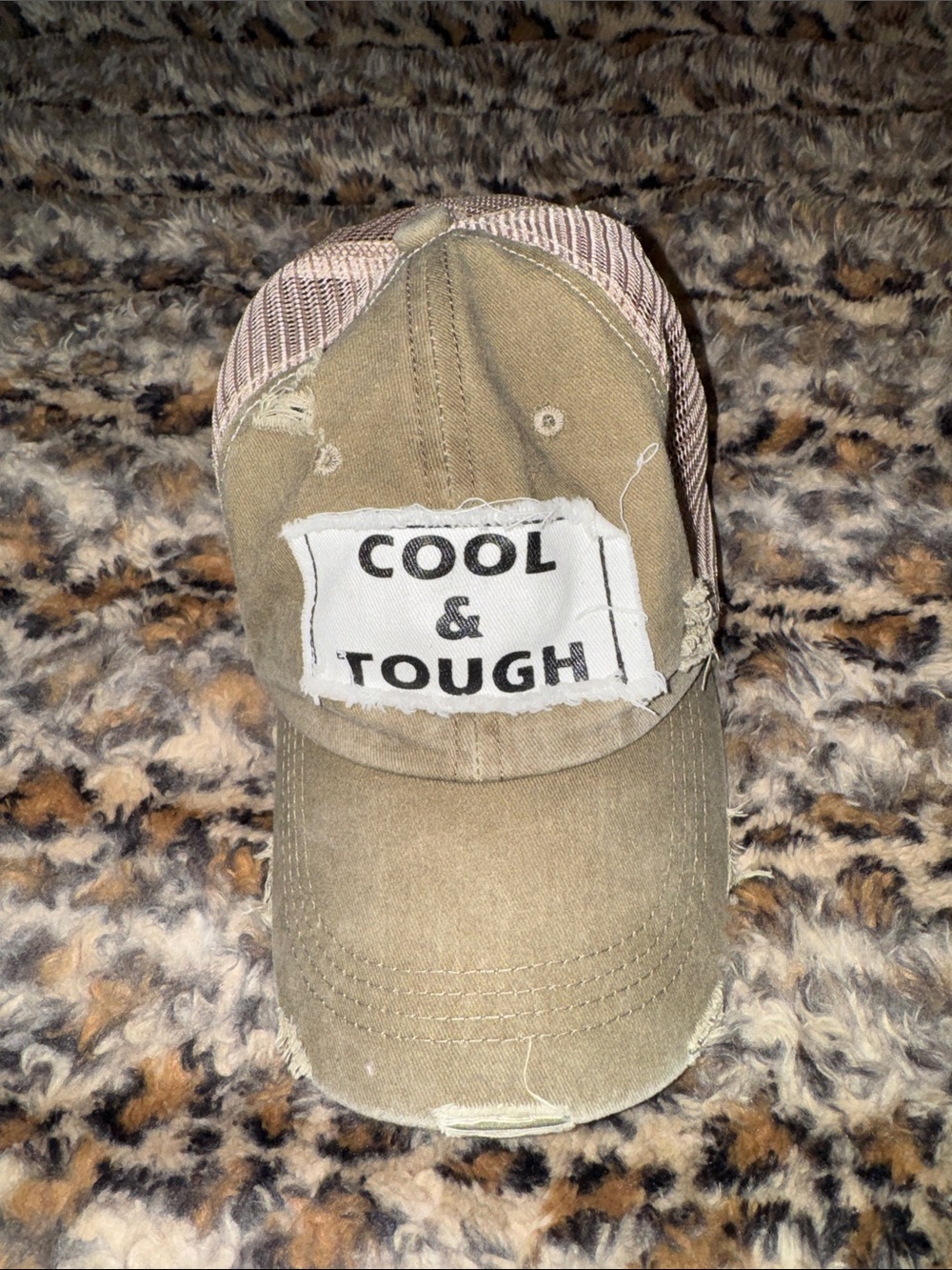 Cool & Tough Distressed Tan Trucker Hat